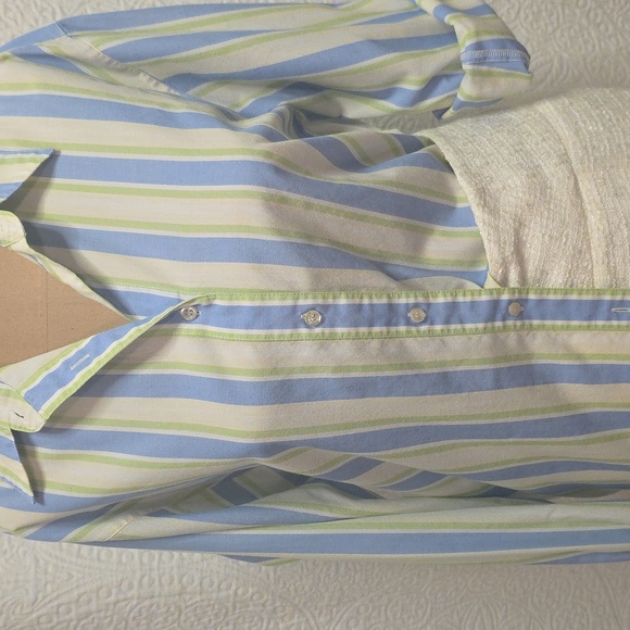 Appleseed's Pastel Blue and Light Green Striped Top Shirt Business Casual Womens - Picture 3 of 9